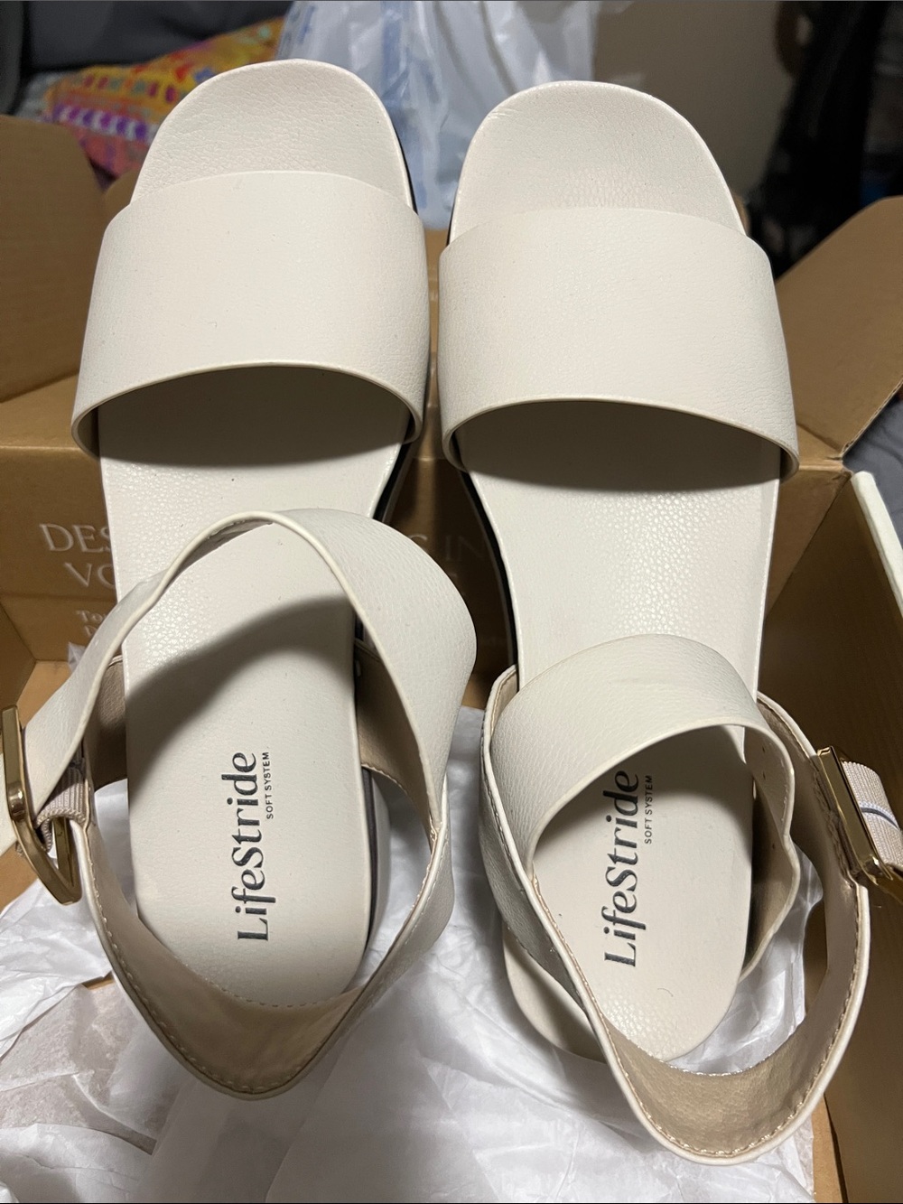 Life Stride Women's Off-White Slide Sandals with Ankle Strap